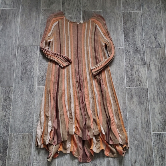 Moth Anthropologie Nora Dress Ribbed  Boho Neutral Coral Pink Cream Dress Size L - Picture 11 of 12